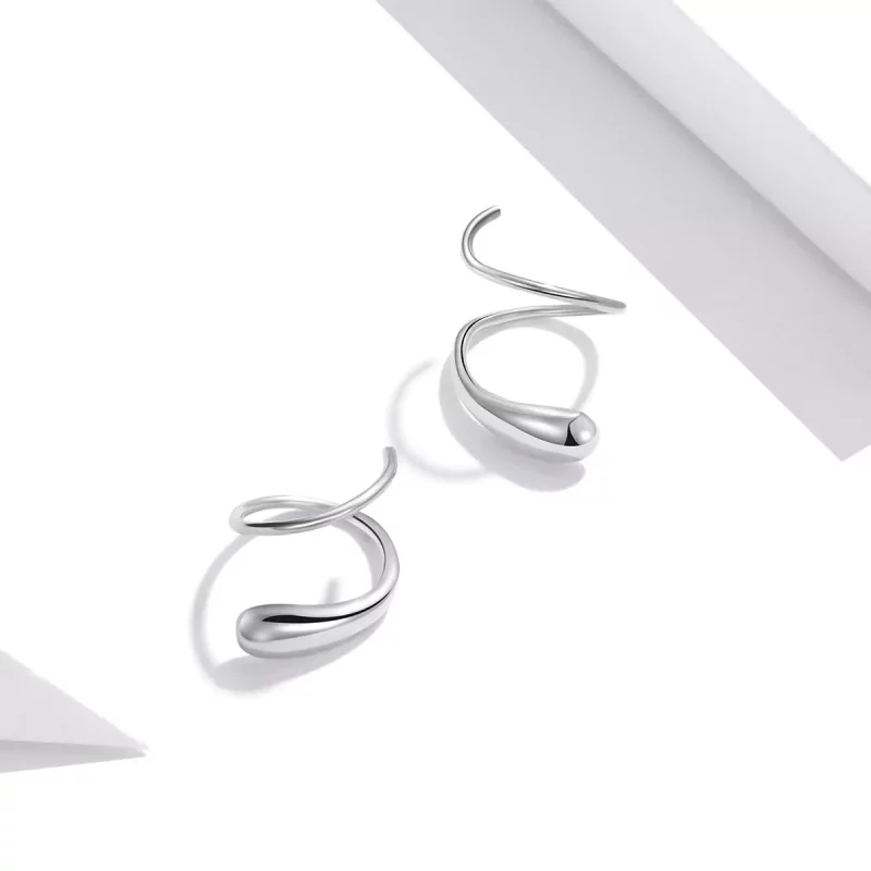 (imagen para) Pendientes de botón de estilo Pandora de plata con creativas gotas de agua - SCE - Ver 3