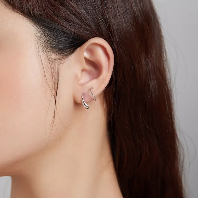 (imagen para) Pendientes de botón de estilo Pandora de plata con creativas gotas de agua - SCE - Ver 5