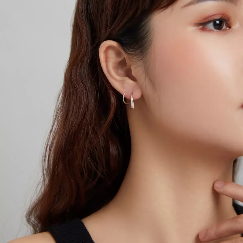 (imagen para) Pendientes de botón de estilo Pandora de plata con creativas gotas de agua - SCE - Ver 7