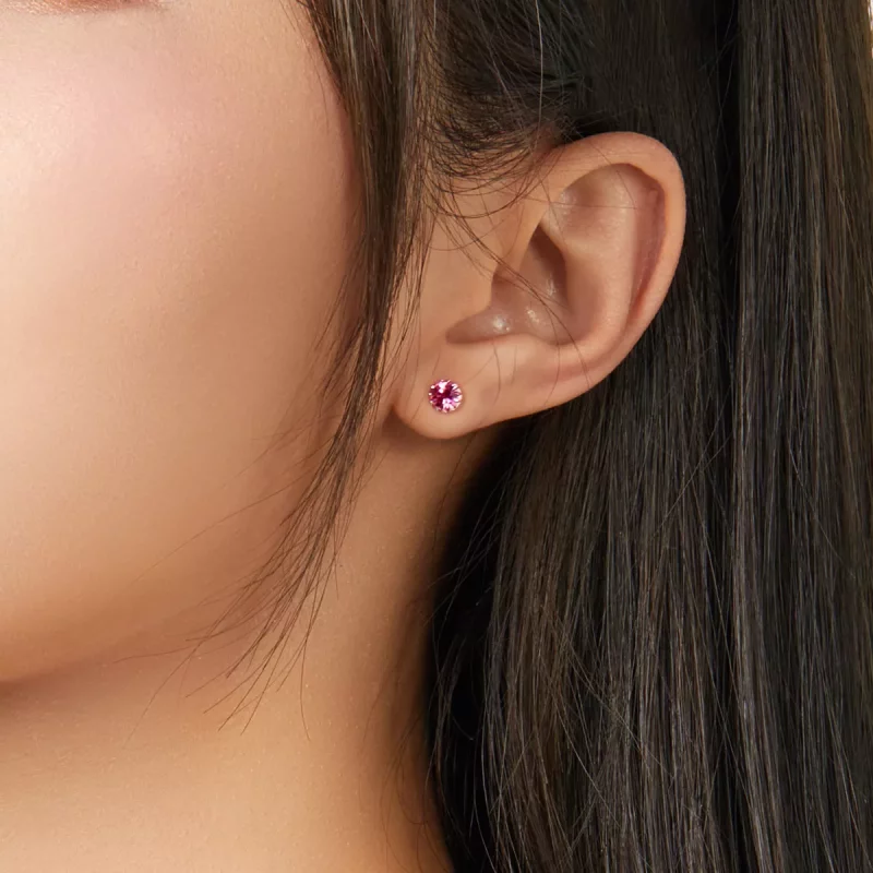 (imagen para) Pendientes de botón de estilo Pandora de plata con piedra de nacimiento de octub - Ver 2