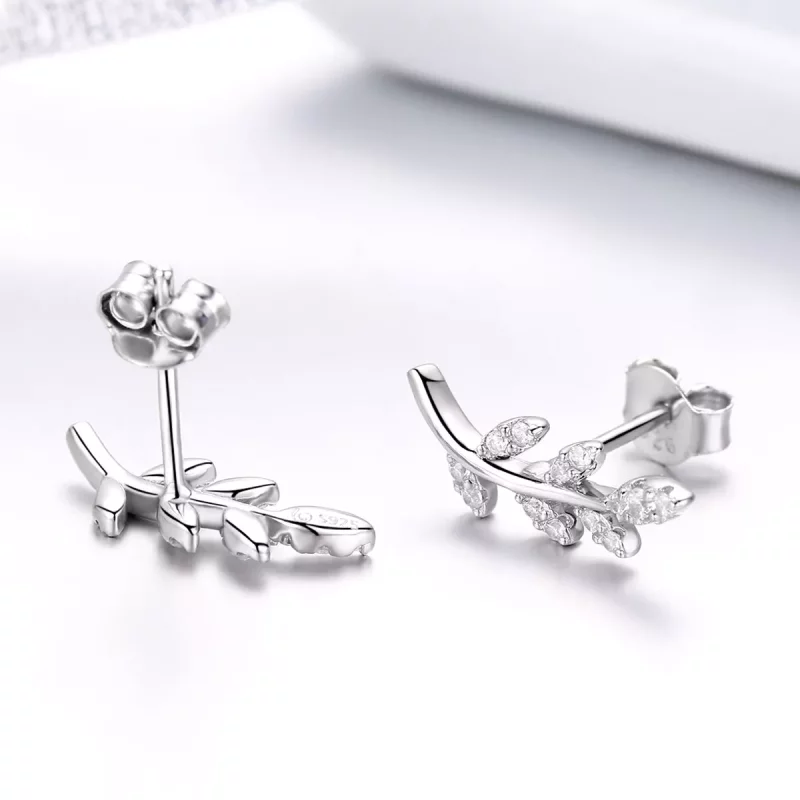 (imagen para) Pendientes de botón de estilo Pandora en forma de hojas de primavera plateadas - - Ver 2