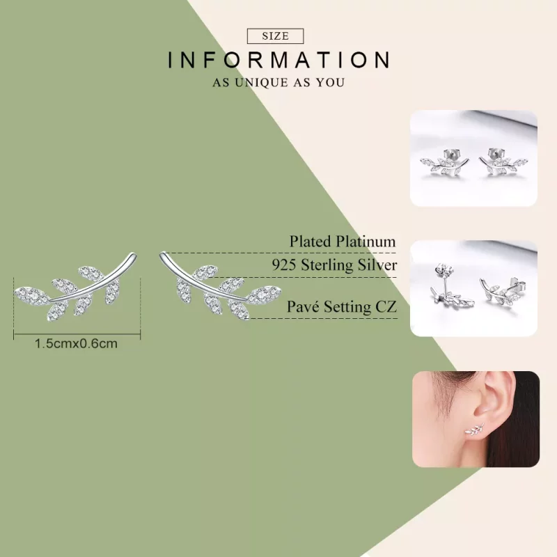 (imagen para) Pendientes de botón de estilo Pandora en forma de hojas de primavera plateadas - - Ver 7