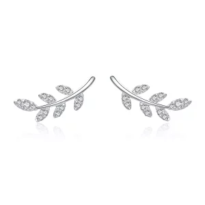 (imagen para) Pendientes de botón de estilo Pandora en forma de hojas de primavera plateadas - BSE031