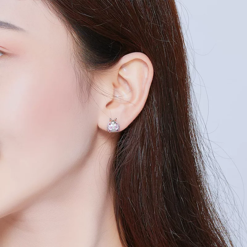 (imagen para) Pendientes de botón de estilo Pandora en plata con diseño de mariquita - SCE715 - Ver 8