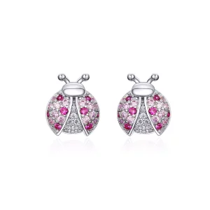 (imagen para) Pendientes de botón de estilo Pandora en plata con diseño de mariquita - SCE715