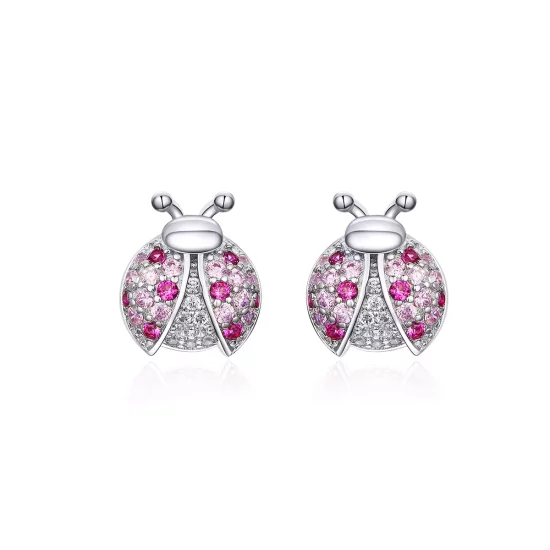 (imagen para) Pendientes de botón de estilo Pandora en plata con diseño de mariquita - SCE715