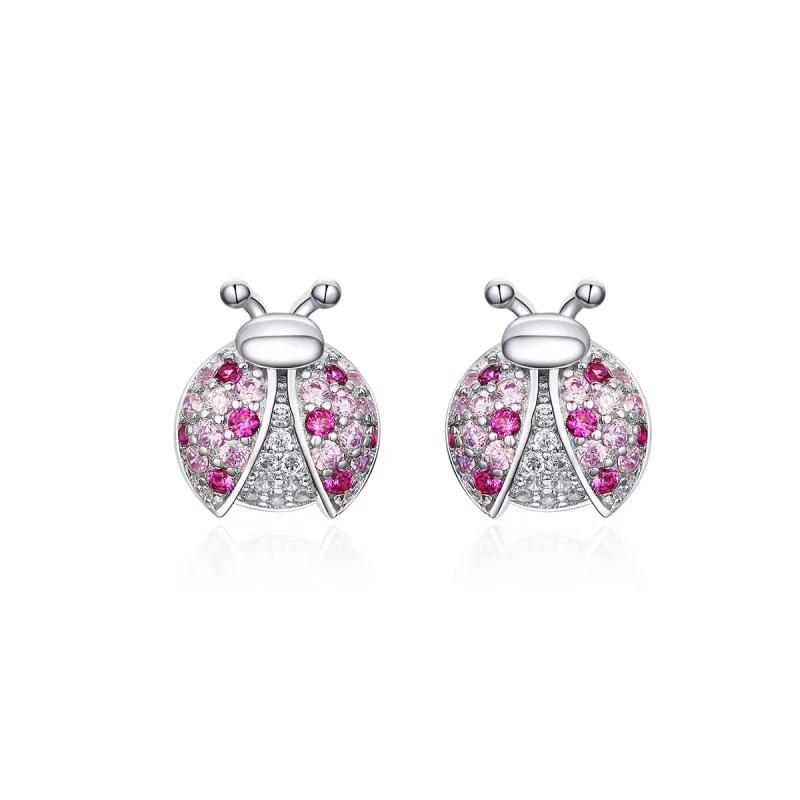 (imagen para) Pendientes de botón de estilo Pandora en plata con diseño de mariquita - SCE715