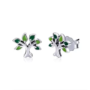 (imagen para) Pendientes de botón de estilo Pandora en plata con diseño de árbol de la vida - SCE409