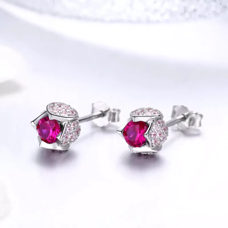 (imagen para) Pendientes de botón de estilo Pandora en plata con forma de tulipán - BSE042 - Ver 2