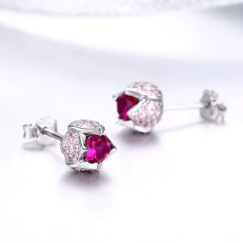 (imagen para) Pendientes de botón de estilo Pandora en plata con forma de tulipán - BSE042 - Ver 3