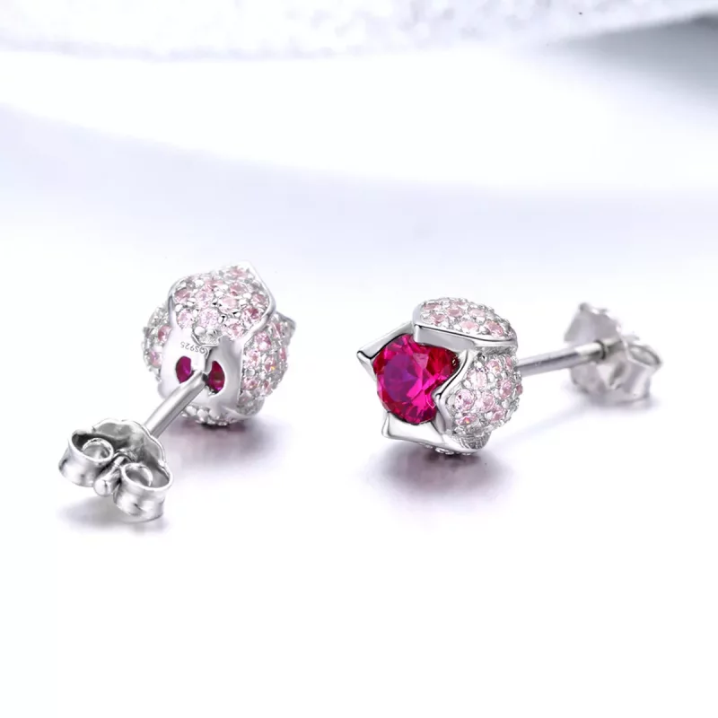 (imagen para) Pendientes de botón de estilo Pandora en plata con forma de tulipán - BSE042 - Ver 4