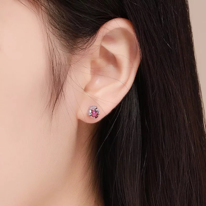 (imagen para) Pendientes de botón de estilo Pandora en plata con forma de tulipán - BSE042 - Ver 5
