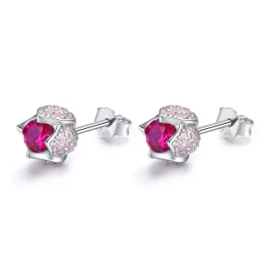 (imagen para) Pendientes de botón de estilo Pandora en plata con forma de tulipán - BSE042
