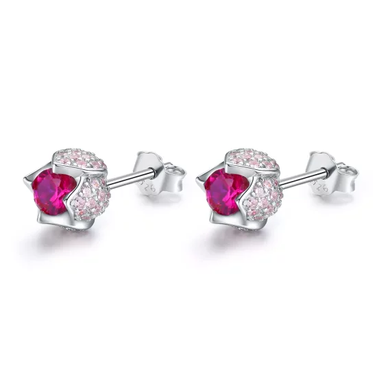 (imagen para) Pendientes de botón de estilo Pandora en plata con forma de tulipán - BSE042