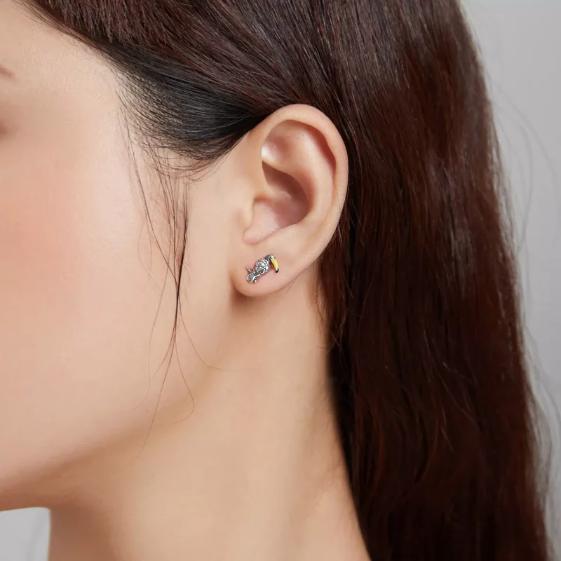 (imagen para) Pendientes de botón de estilo Pandora en plata con gran pájaro de pico largo y h - Ver 6