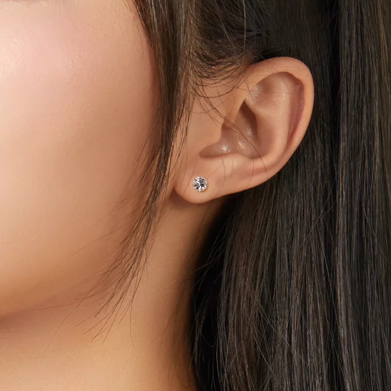 (imagen para) Pendientes de botón de estilo Pandora en plata con piedra de nacimiento de abril - Ver 2