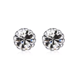 Pendientes de botón de estilo Pandora en plata con piedra de nacimiento de abril - SCE862-4 (imagen para) Pendientes de botón de estilo Pandora en plata con piedra de nacimiento de abril - SCE862-4