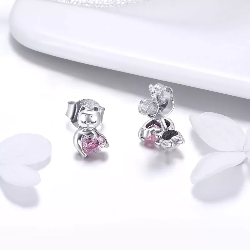 (imagen para) pendientes de botón de estilo Pandora en plata son adorables y tienen forma de g - Ver 3