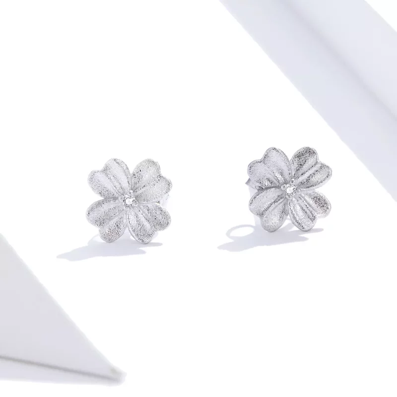 (imagen para) Pendientes de botón de flores de plata estilo Pandora - SCE864 - Ver 2