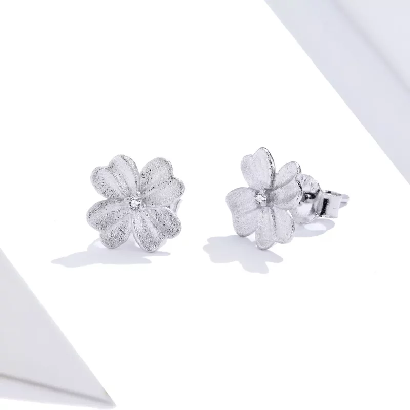 (imagen para) Pendientes de botón de flores de plata estilo Pandora - SCE864 - Ver 3