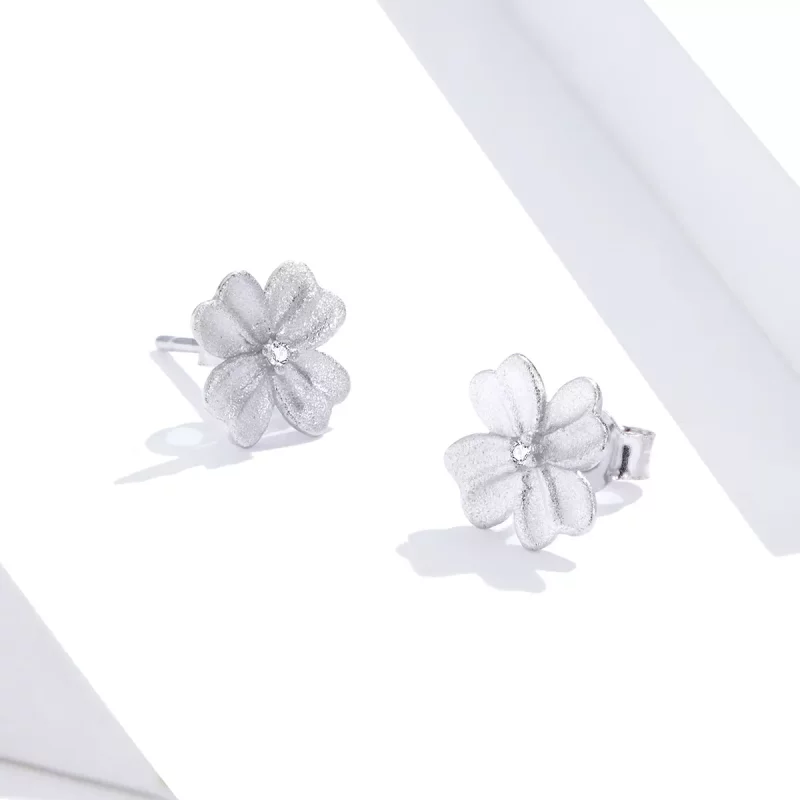 (imagen para) Pendientes de botón de flores de plata estilo Pandora - SCE864 - Ver 4