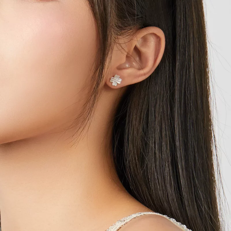 (imagen para) Pendientes de botón de flores de plata estilo Pandora - SCE864 - Ver 5
