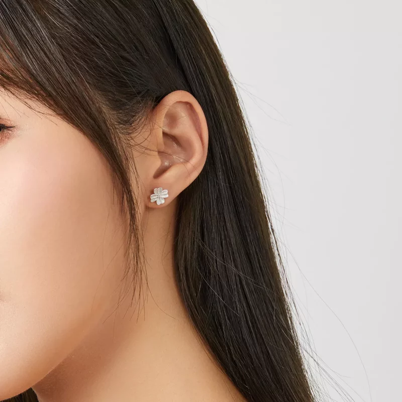(imagen para) Pendientes de botón de flores de plata estilo Pandora - SCE864 - Ver 6