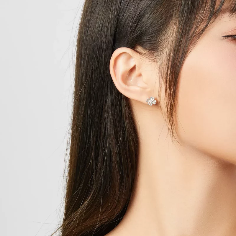 (imagen para) Pendientes de botón de flores de plata estilo Pandora - SCE864 - Ver 7