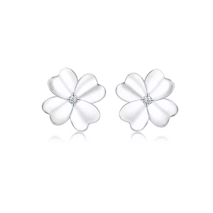 (imagen para) Pendientes de botón de flores de plata estilo Pandora - SCE864