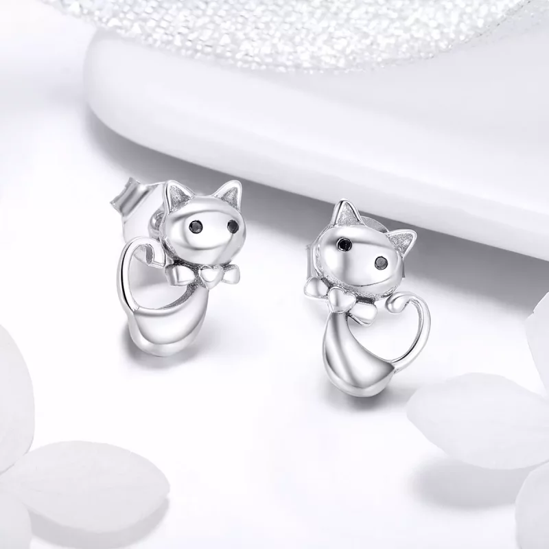 (imagen para) Pendientes de botón de gato adhesivos plateados estilo Pandora - SCE450 - Ver 2