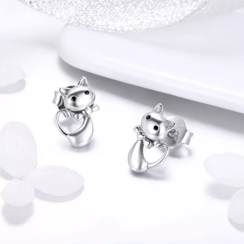 (imagen para) Pendientes de botón de gato adhesivos plateados estilo Pandora - SCE450 - Ver 3