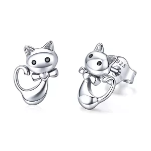 (imagen para) Pendientes de botón de gato adhesivos plateados estilo Pandora - SCE450