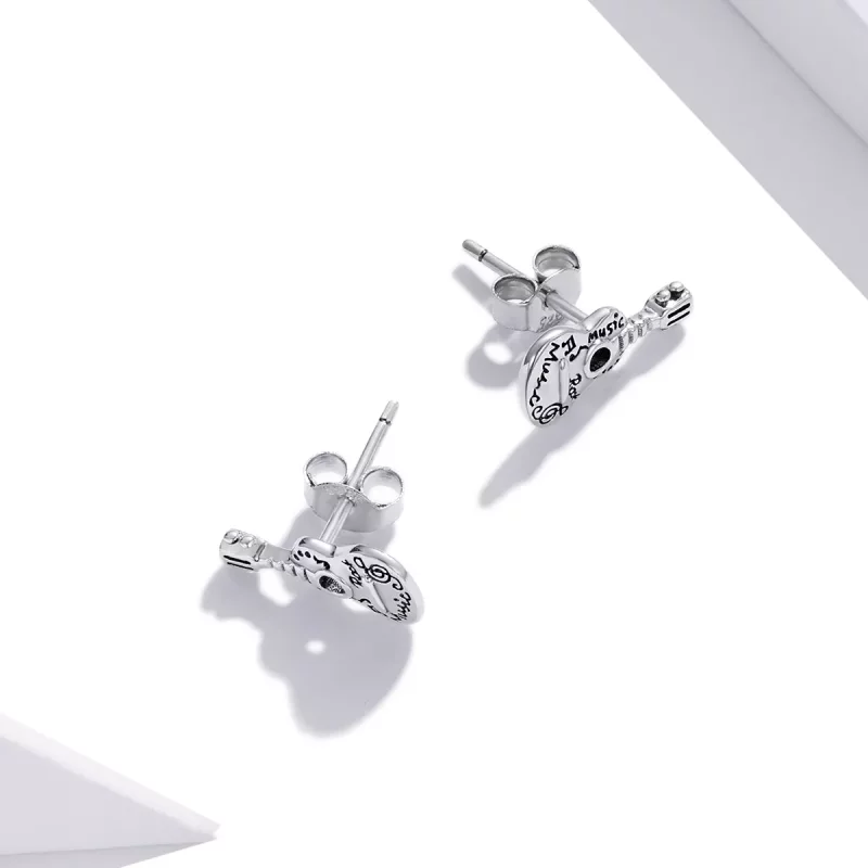 (imagen para) Pendientes de botón de guitarra vintage plateados al estilo de Pandora - SCE1155 - Ver 4