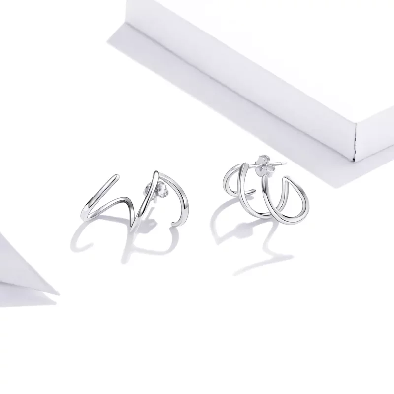 (imagen para) Pendientes de botón de línea simple estilo Pandora en plata - SCE986 - Ver 3