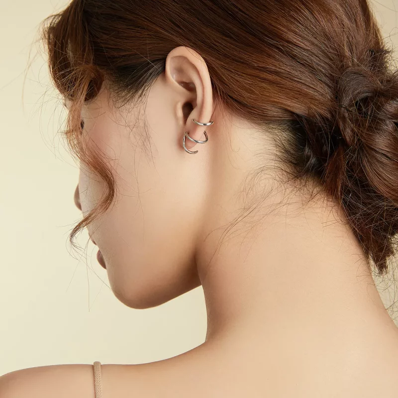 (imagen para) Pendientes de botón de línea simple estilo Pandora en plata - SCE986 - Ver 5