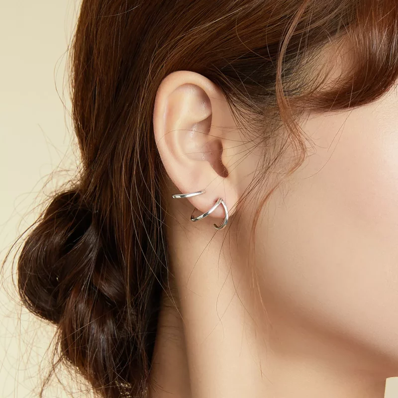 (imagen para) Pendientes de botón de línea simple estilo Pandora en plata - SCE986 - Ver 6