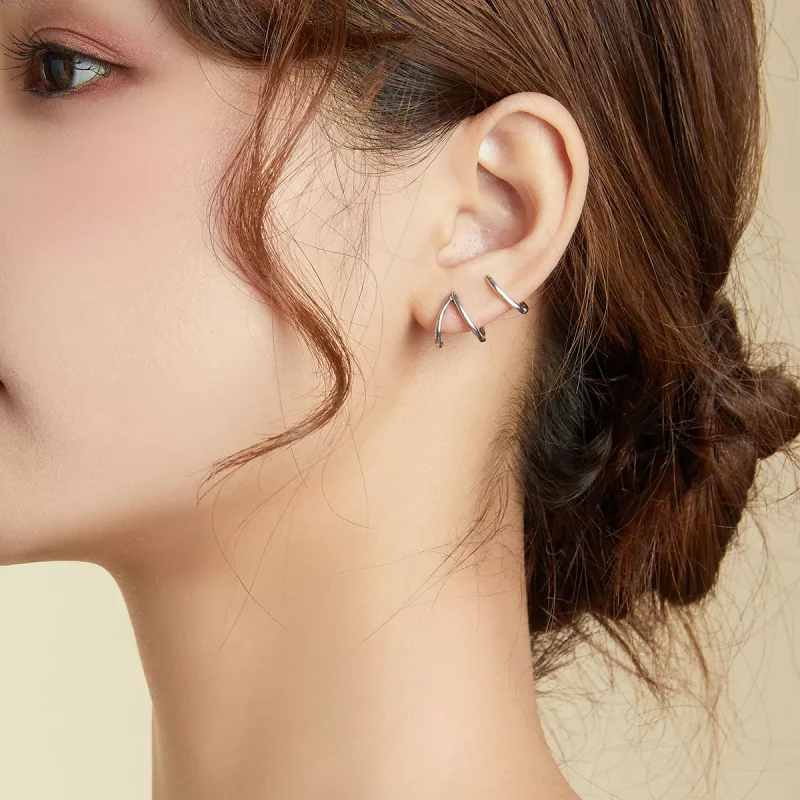 (imagen para) Pendientes de botón de línea simple estilo Pandora en plata - SCE986 - Ver 7
