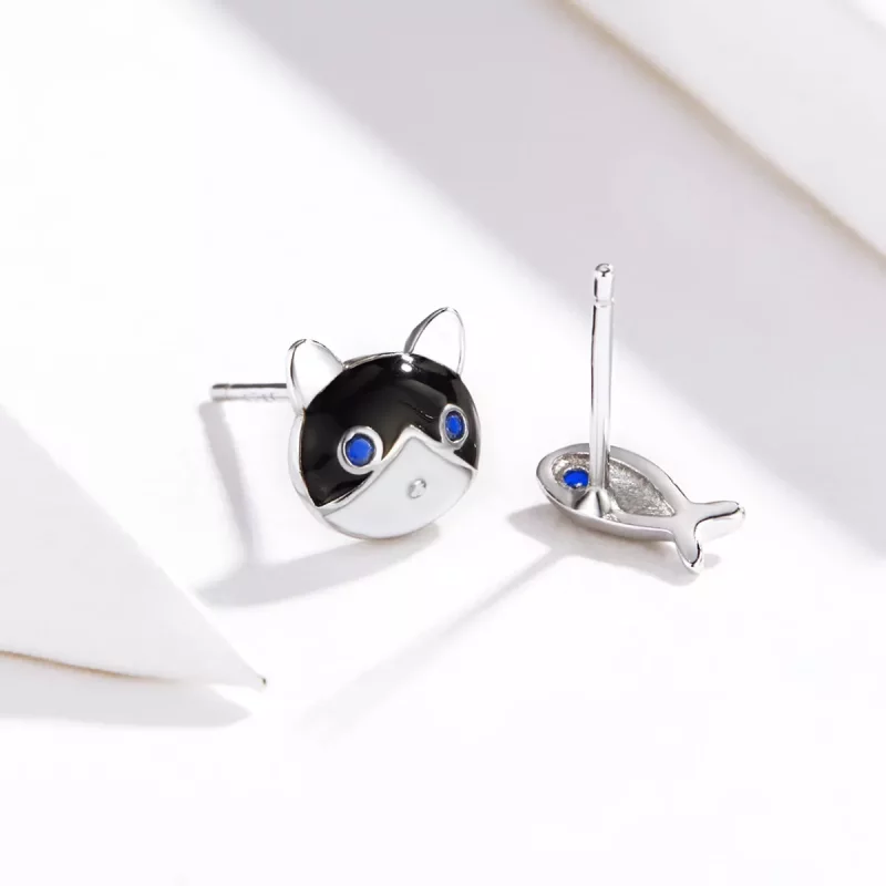 (imagen para) Pendientes de botón de plata con estilo Pandora de gato y pez - SCE623 - Ver 4