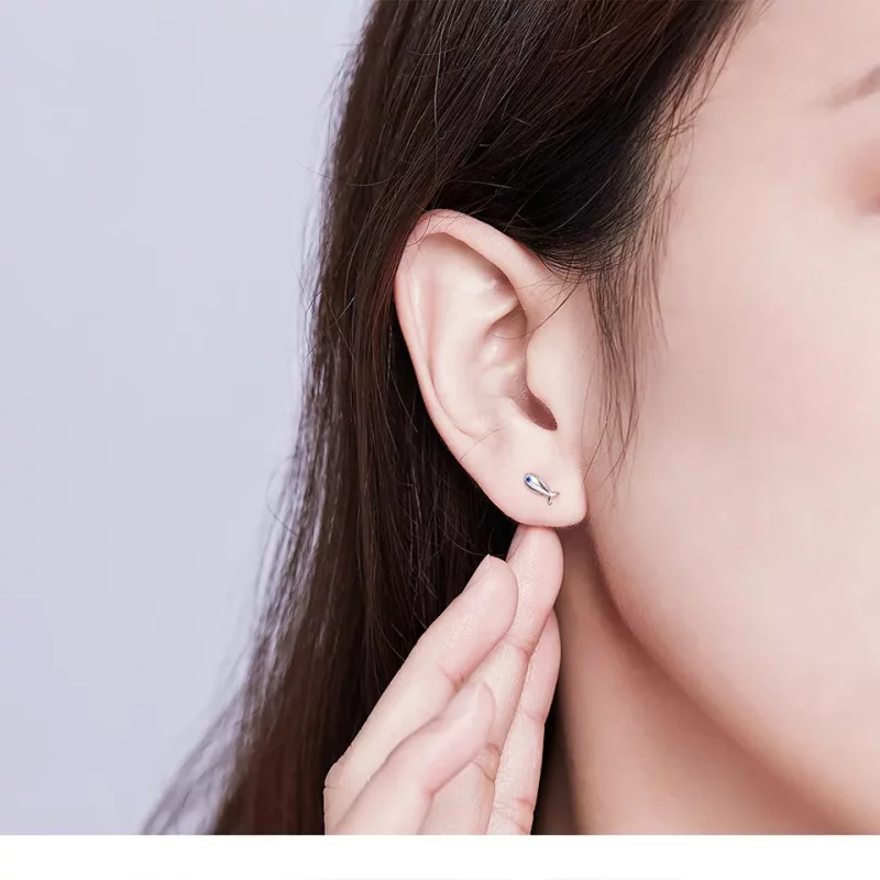 (imagen para) Pendientes de botón de plata con estilo Pandora de gato y pez - SCE623 - Ver 5