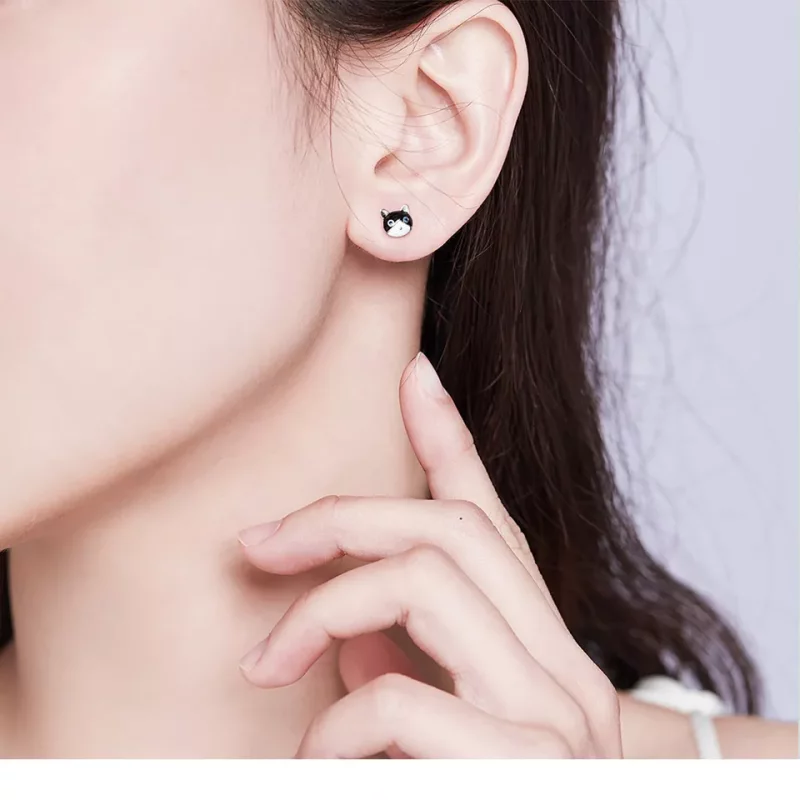 (imagen para) Pendientes de botón de plata con estilo Pandora de gato y pez - SCE623 - Ver 6