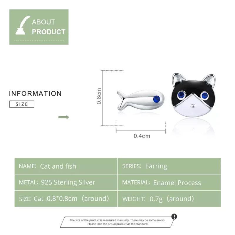 (imagen para) Pendientes de botón de plata con estilo Pandora de gato y pez - SCE623 - Ver 8