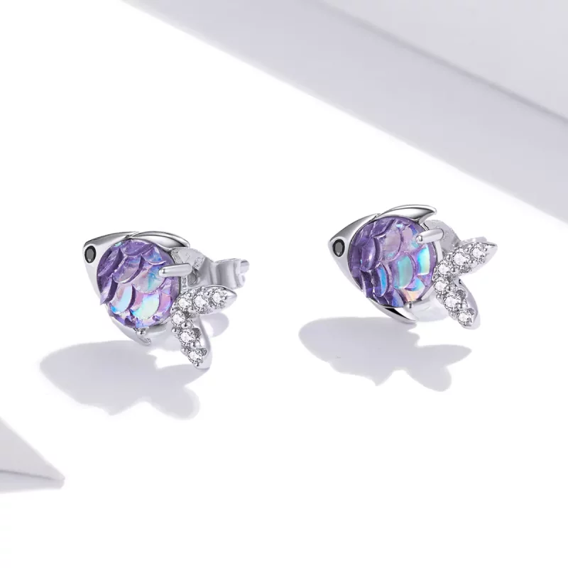 (imagen para) Pendientes de botón de plata estilo Pandora con alegre pececito - SCE1028 - Ver 2