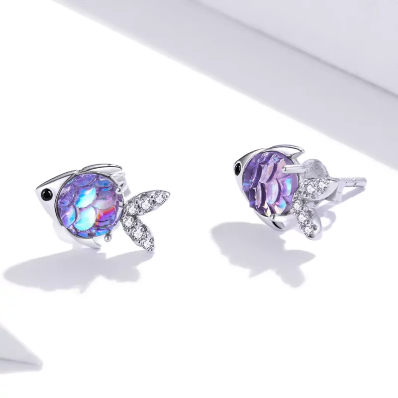 (imagen para) Pendientes de botón de plata estilo Pandora con alegre pececito - SCE1028 - Ver 3