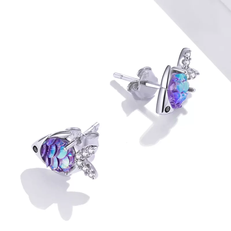 (imagen para) Pendientes de botón de plata estilo Pandora con alegre pececito - SCE1028 - Ver 4