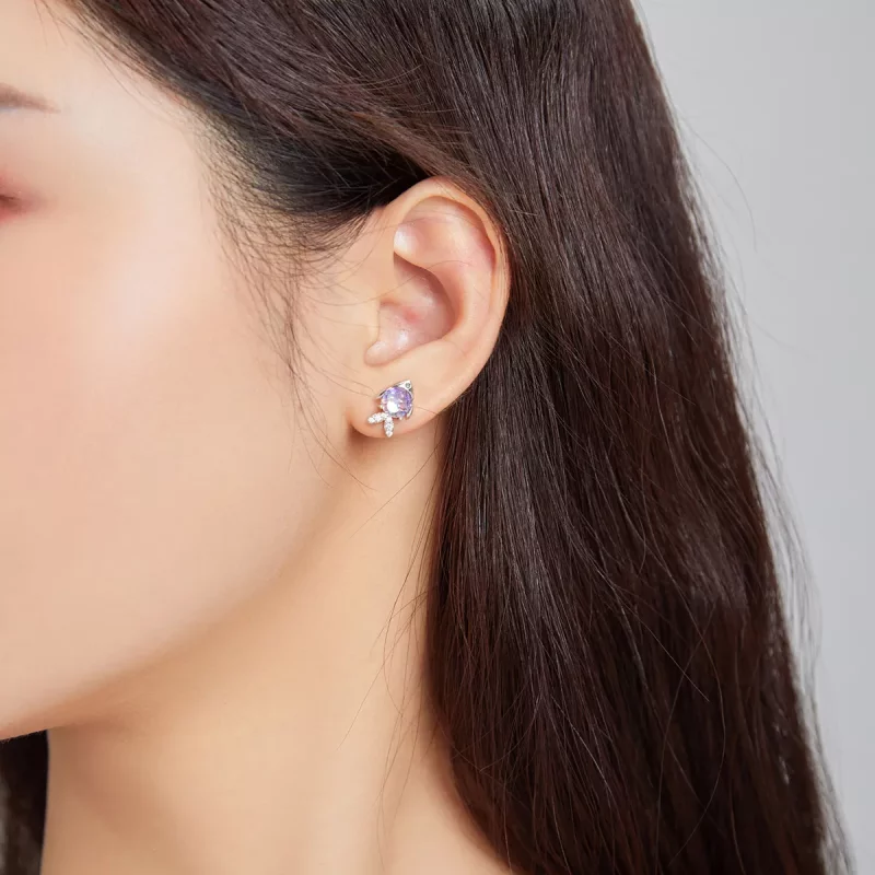 (imagen para) Pendientes de botón de plata estilo Pandora con alegre pececito - SCE1028 - Ver 5