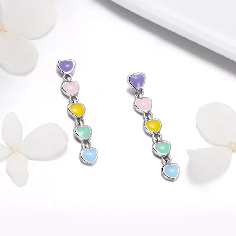 (imagen para) Pendientes de botón de plata estilo Pandora con corazones arcoíris - SCE451 - Ver 2