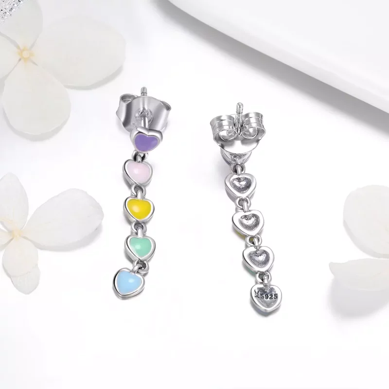 (imagen para) Pendientes de botón de plata estilo Pandora con corazones arcoíris - SCE451 - Ver 3