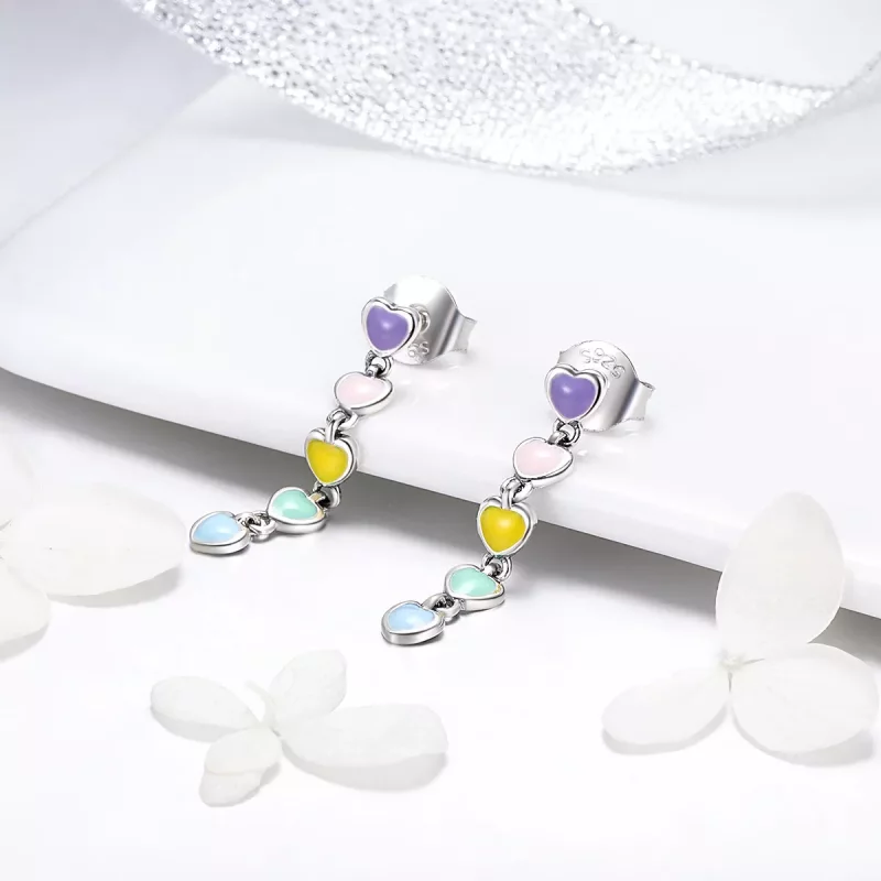(imagen para) Pendientes de botón de plata estilo Pandora con corazones arcoíris - SCE451 - Ver 4