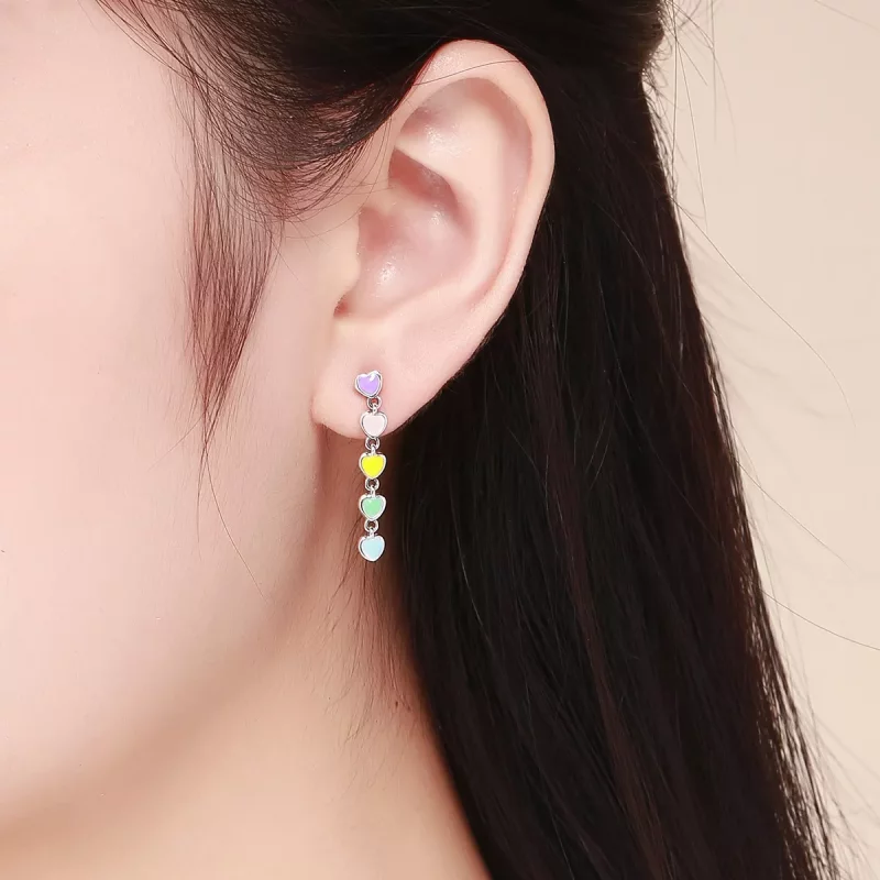 (imagen para) Pendientes de botón de plata estilo Pandora con corazones arcoíris - SCE451 - Ver 5