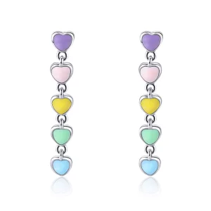 (imagen para) Pendientes de botón de plata estilo Pandora con corazones arcoíris - SCE451